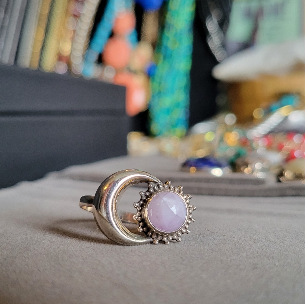 Rose Quartz Moonburst Sterling Ring